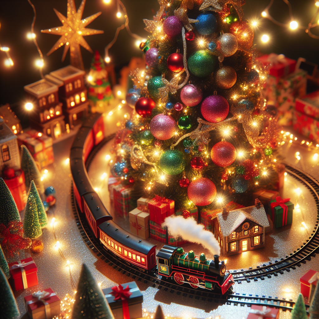 christmas tree train set around the tree